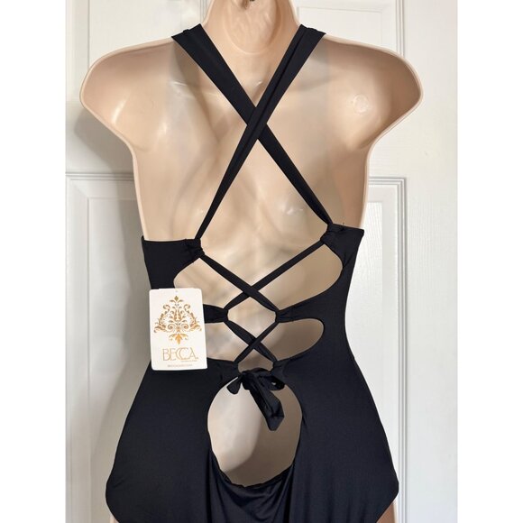 Becca One Piece Swimsuit Size Medium Black Padded Adjustable Lace Back NWT $138 - Picture 11 of 11